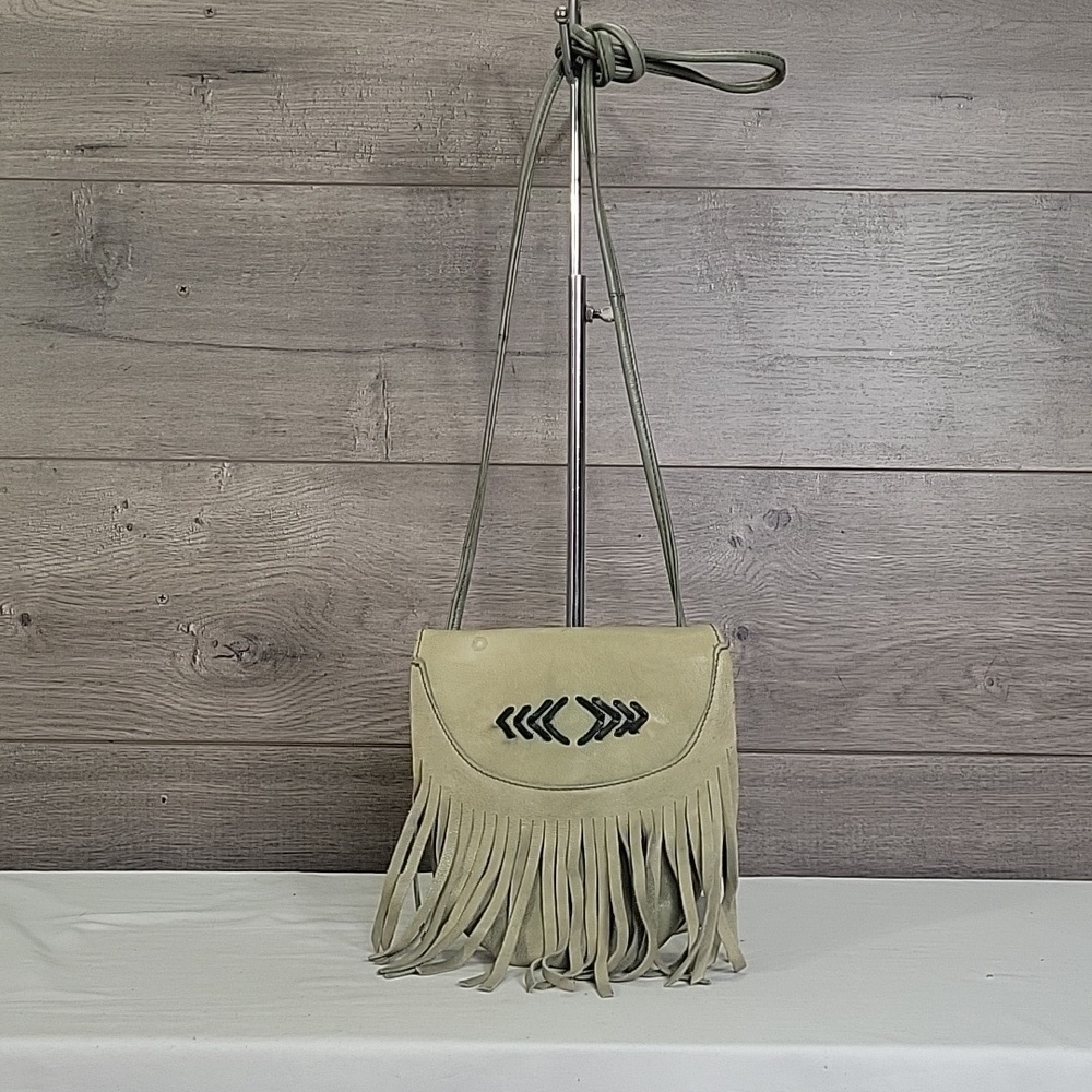 Cut & Paste Los Angeles for Anthroplogie Greenish Fringe Leather Crossbody Bag